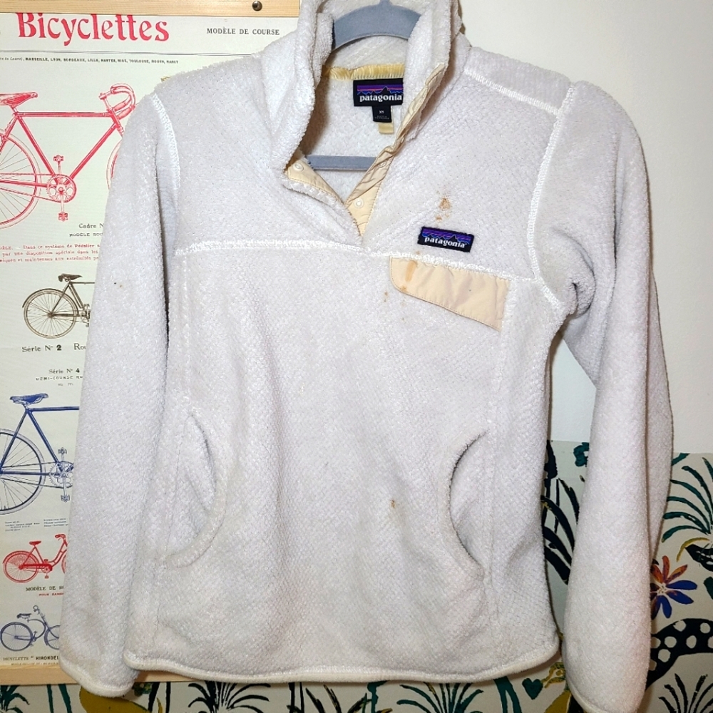 Patagonia Polartec Womens Fleece Sweater Sz XS Off White  Snap T Pullover 25442